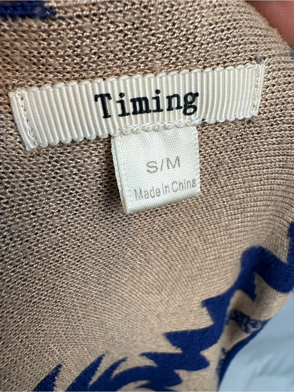 Timing Beige Sweater with Navy Aztec Design